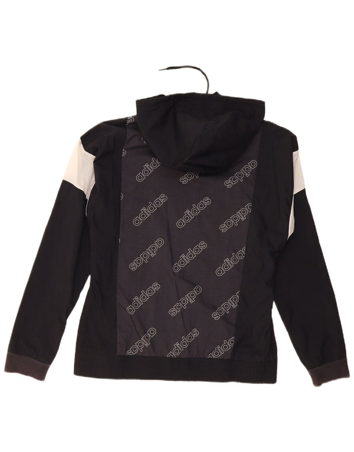 Adidas Womens Graphic Hooded Rain Jacket UK 8/10 Small Black Colourblock