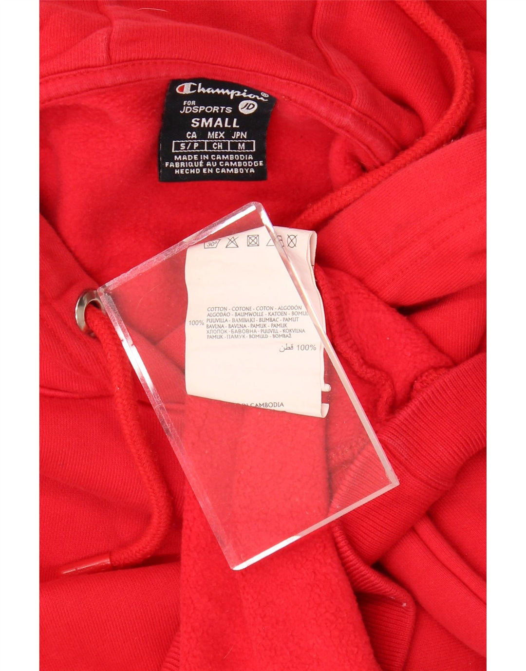 CHAMPION Suéter masculino com capuz gráfico pequeno algodão vermelho