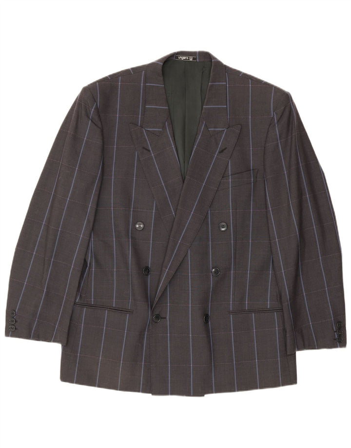 Jaqueta blazer masculina Ungaro com peito duplo IT 50 listra cinza grande