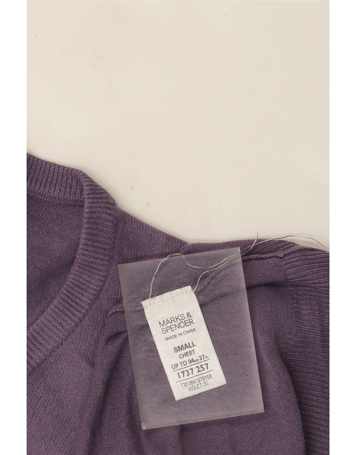 Suéter masculino Marks & Spencer Blue Harbor com decote em V pequeno roxo