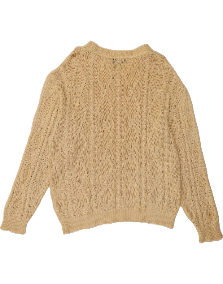 VINTAGE Mens Boat Neck Jumper Sweater Large Beige Argyle/Diamond Vintage Vintage and Second-Hand Vintage from Messina Hembry 