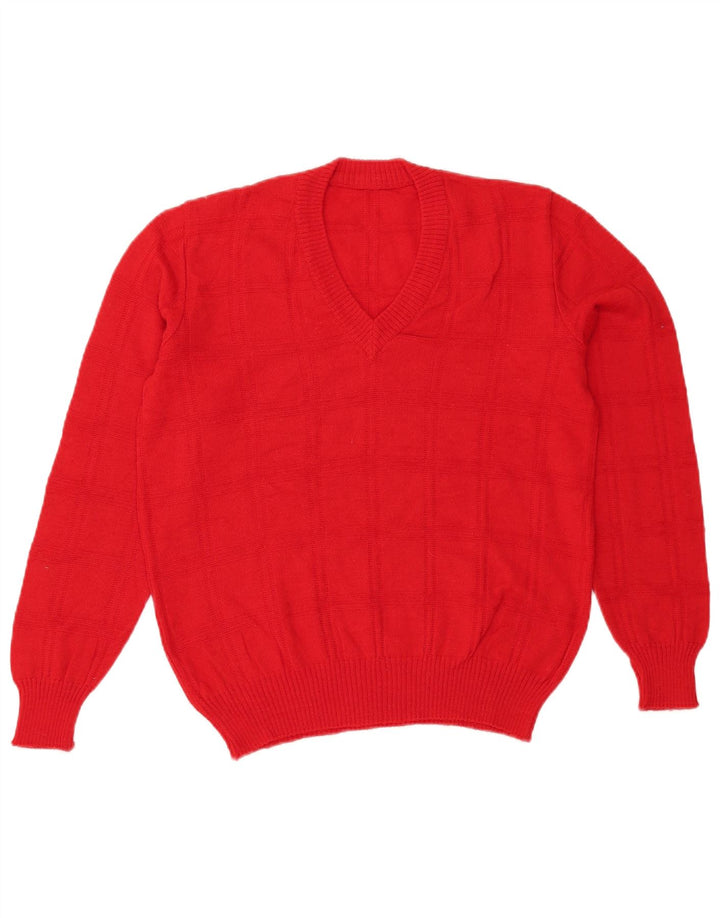 Suéter feminino vintage com decote em V Reino Unido 14 vermelho médio