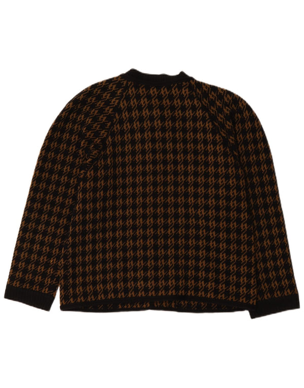 Suéter cardigã feminino vintage IT 46 grande lã marrom houndstooth