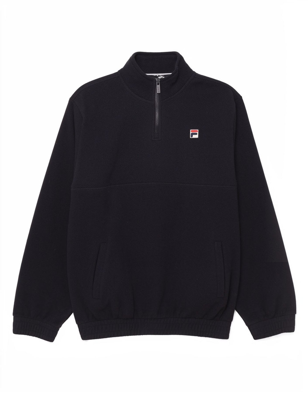 Fila Suéter masculino de lã com zíper e gola média azul marinho