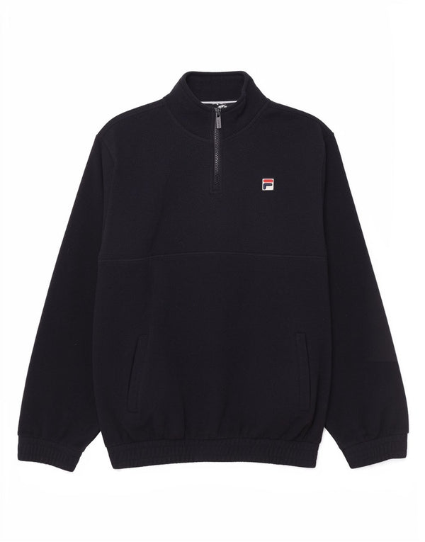 Fila Suéter masculino de lã com zíper e gola média azul marinho