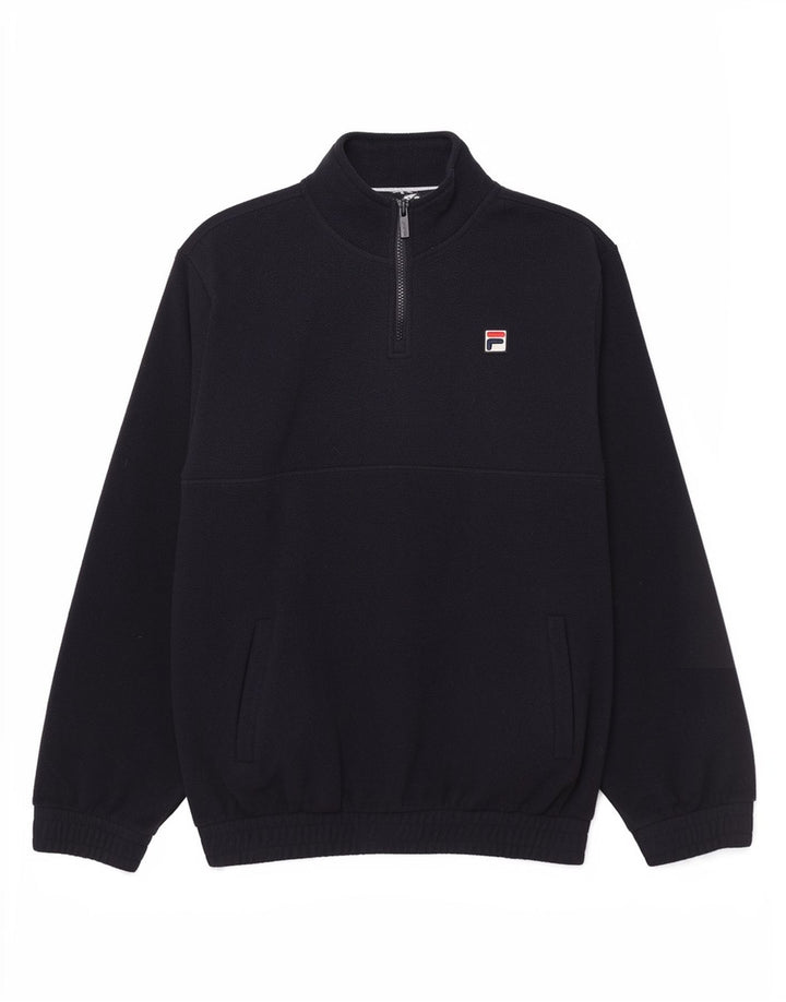Fila Suéter masculino de lã com zíper e gola média azul marinho