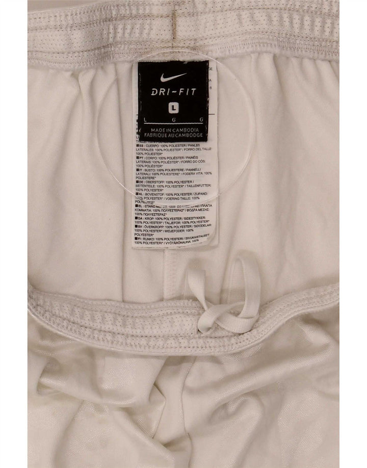 Shorts esportivos masculinos Nike Dri Fit grandes listrados brancos de poliéster