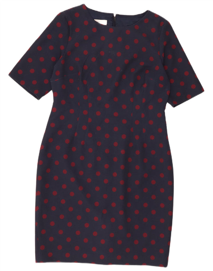 Vestido bainha feminino Hobbs UK 14 poliéster manchado azul marinho médio