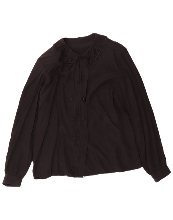 Blusa feminina vintage UK 12 acetato preto médio