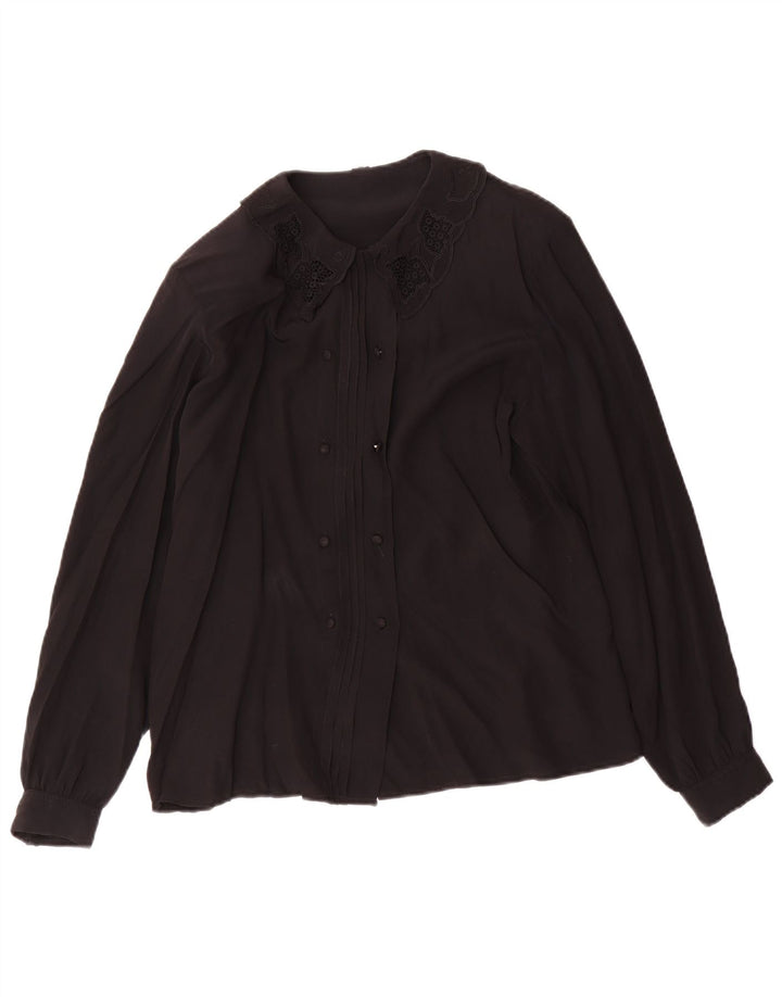 Blusa feminina vintage UK 12 acetato preto médio