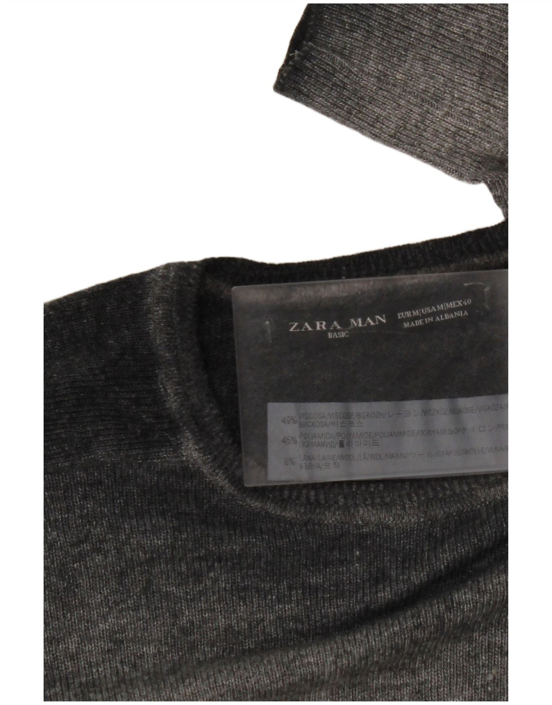 Suéter masculino ZARA com gola redonda e viscose manchada cinza médio