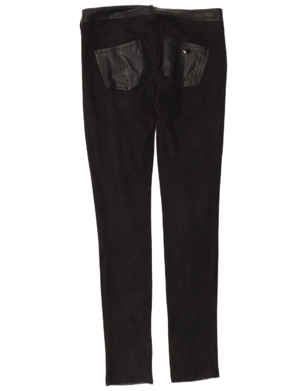 Calça feminina skinny de couro sintético Guess W28 L34 preta com estampa animal
