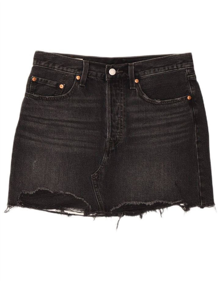 Minissaia feminina jeans desgastada Levi's W28 algodão preto médio