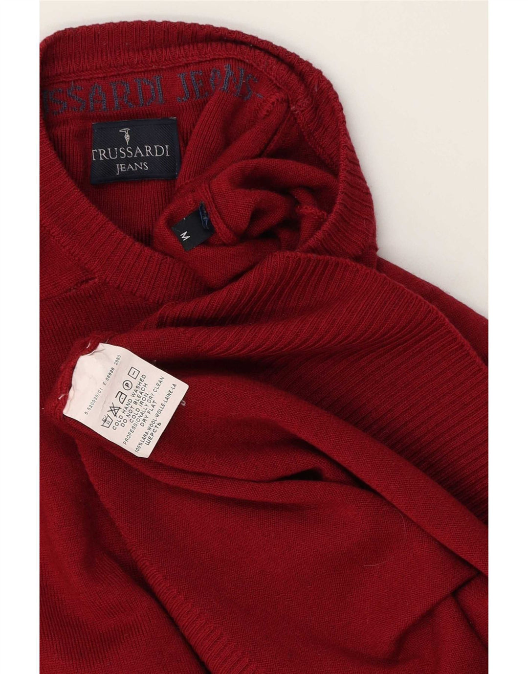 Suéter masculino Trussardi Jeans com gola redonda, lã média cor de vinho