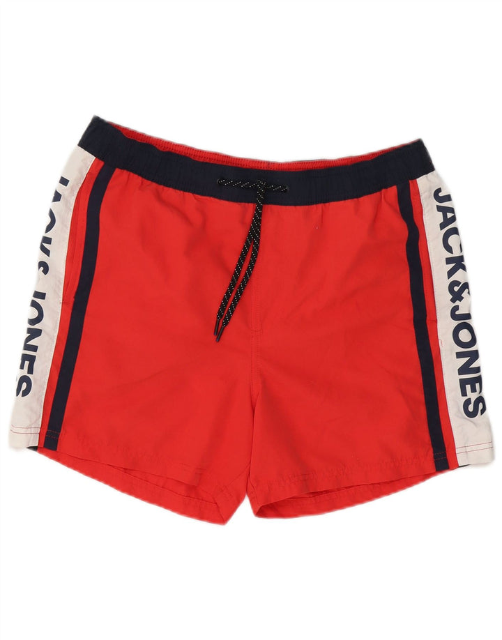 Shorts de natação masculino Jack & Jones gráfico médio vermelho colorblock poliéster