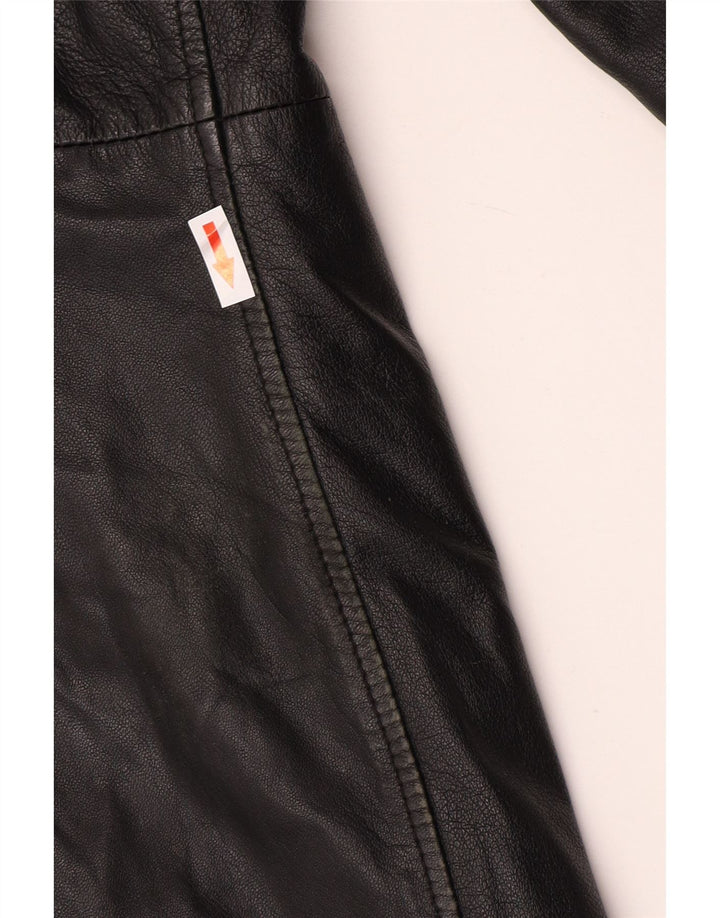 Casaco de couro feminino vintage UK 12 médio preto