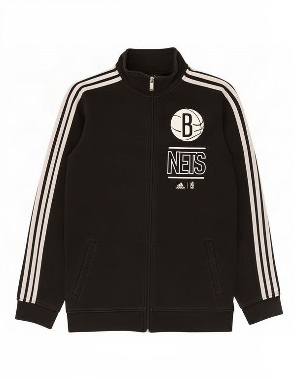 Adidas Mens Brooklyn Nets Graphic Treino Top Jaqueta Pequena Algodão Preto