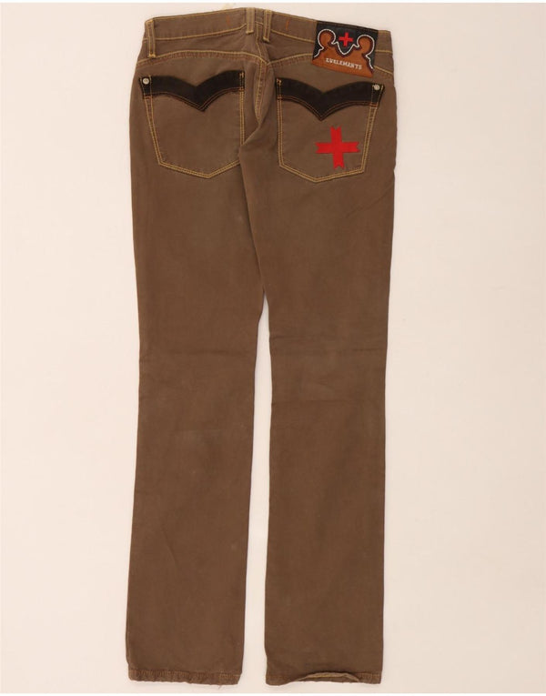 Zu Elements Calça feminina casual cintura baixa justa W27 L32 algodão marrom