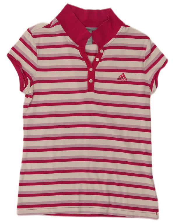 Adidas Womens Climalite Polo Shirt UK 16 Large Pink Striped Polyester