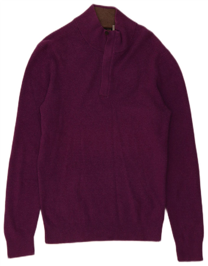 Suéter masculino Massimo Dutti com zíper e gola alta de algodão roxo médio