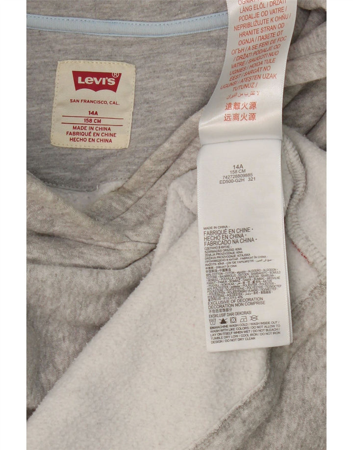 LEVI'S Girls Graphic Hoodie Jumper 13-14 Years Grey Colourblock Cotton Vintage Levi's and Second-Hand Levi's from Messina Hembry 