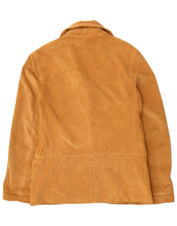 Jaqueta blazer feminina de camurça com 3 botões Dkny EUA 6 couro bege médio