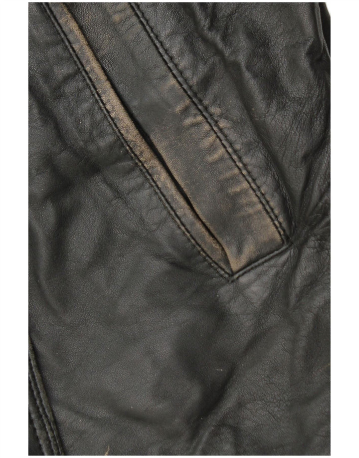 Jaqueta de couro feminina vintage UK 12 média preta