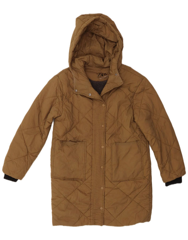 Zara Casaco acolchoado com capuz para meninas 11-12 anos marrom nylon