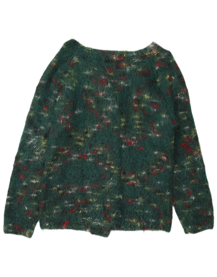 Suéter feminino vintage Reino Unido 14 verde médio manchado