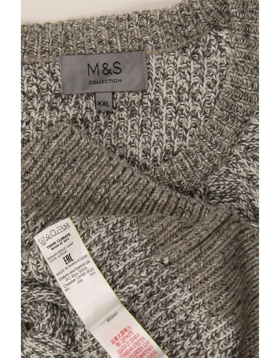 Suéter masculino Marks & Spencer com gola redonda 2XL acrílico manchado cinza