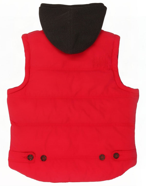 Superdry Colete feminino acolchoado com capuz UK 14 algodão colorblock rosa médio