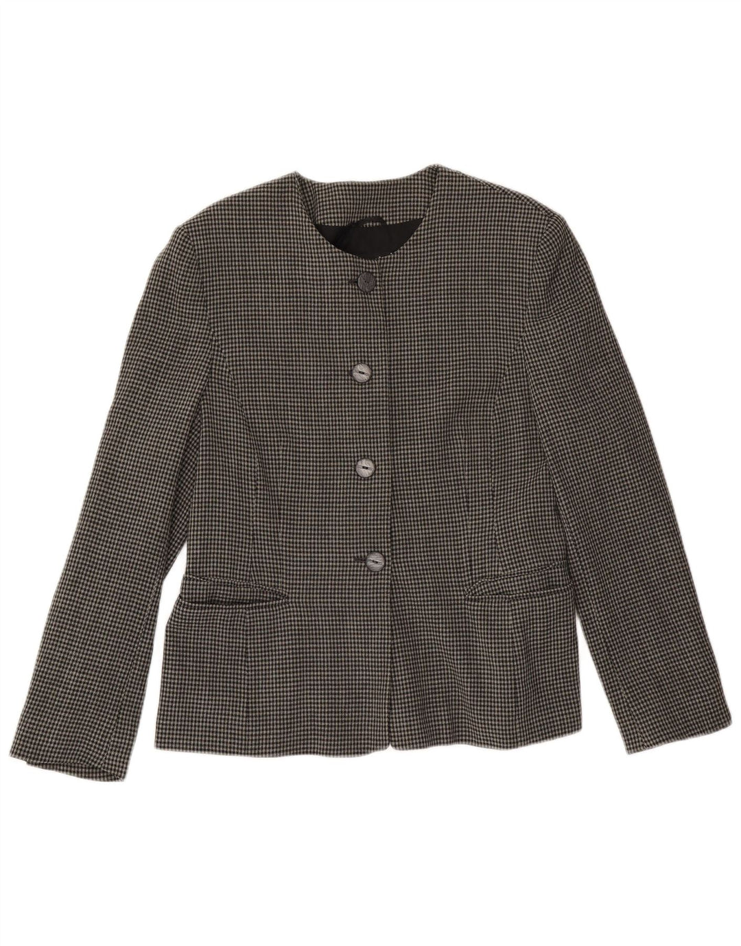 Jaqueta blazer feminina LAUREL com 4 botões UE 42 grande lã cinza houndstooth