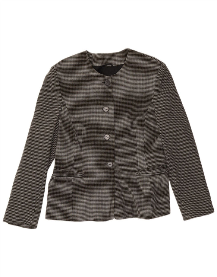 Jaqueta blazer feminina LAUREL com 4 botões UE 42 grande lã cinza houndstooth