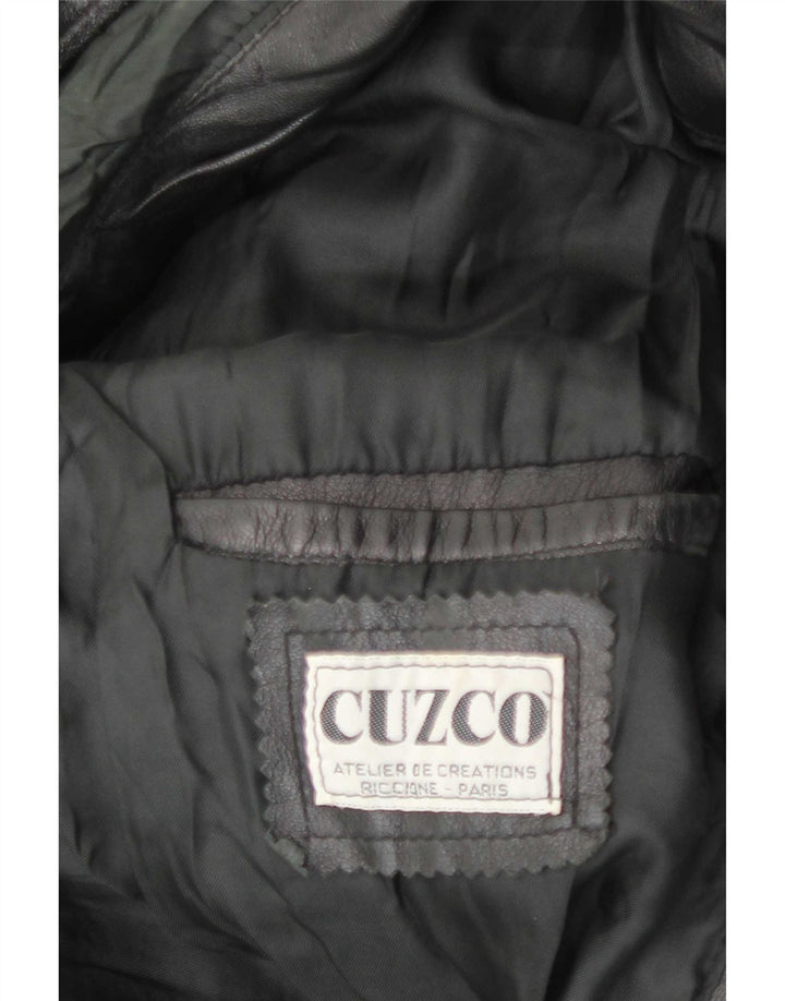 Jaqueta de couro masculina vintage com capuz UK 42 XL preta