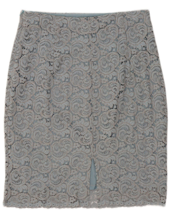 Zara Saia lápis feminina de renda grande W30 algodão paisley cinza