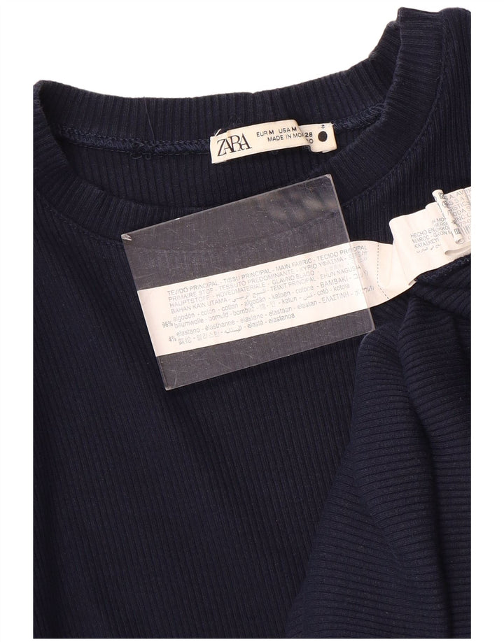 Vestido maxi feminino Zara Reino Unido 12 algodão azul marinho médio