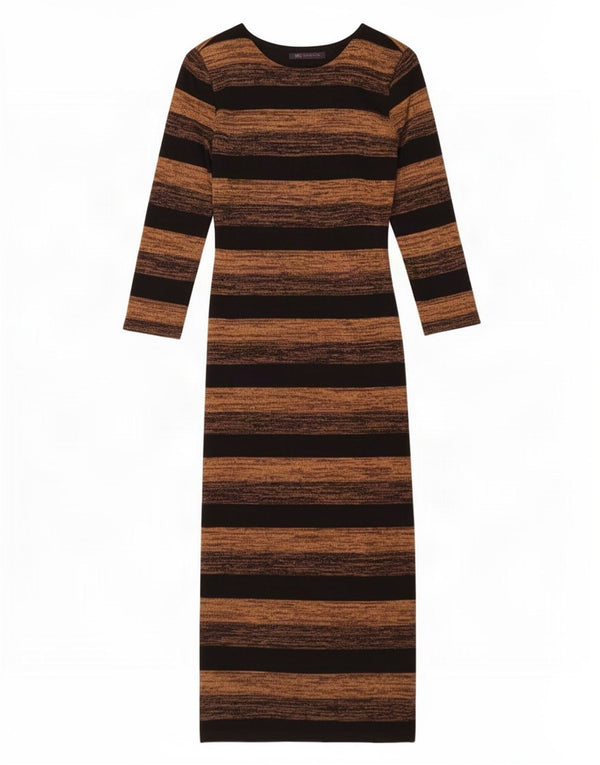 Vestido suéter feminino Marks & Spencer manga 3/4 Reino Unido 8 pequeno listrado marrom