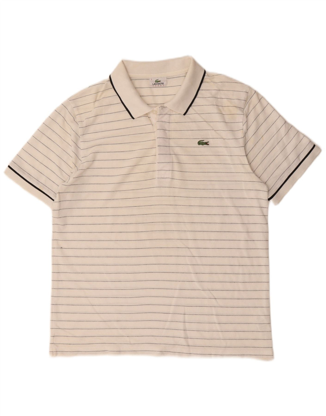 Camisa polo masculina Lacoste tamanho 5 grande algodão listrado branco
