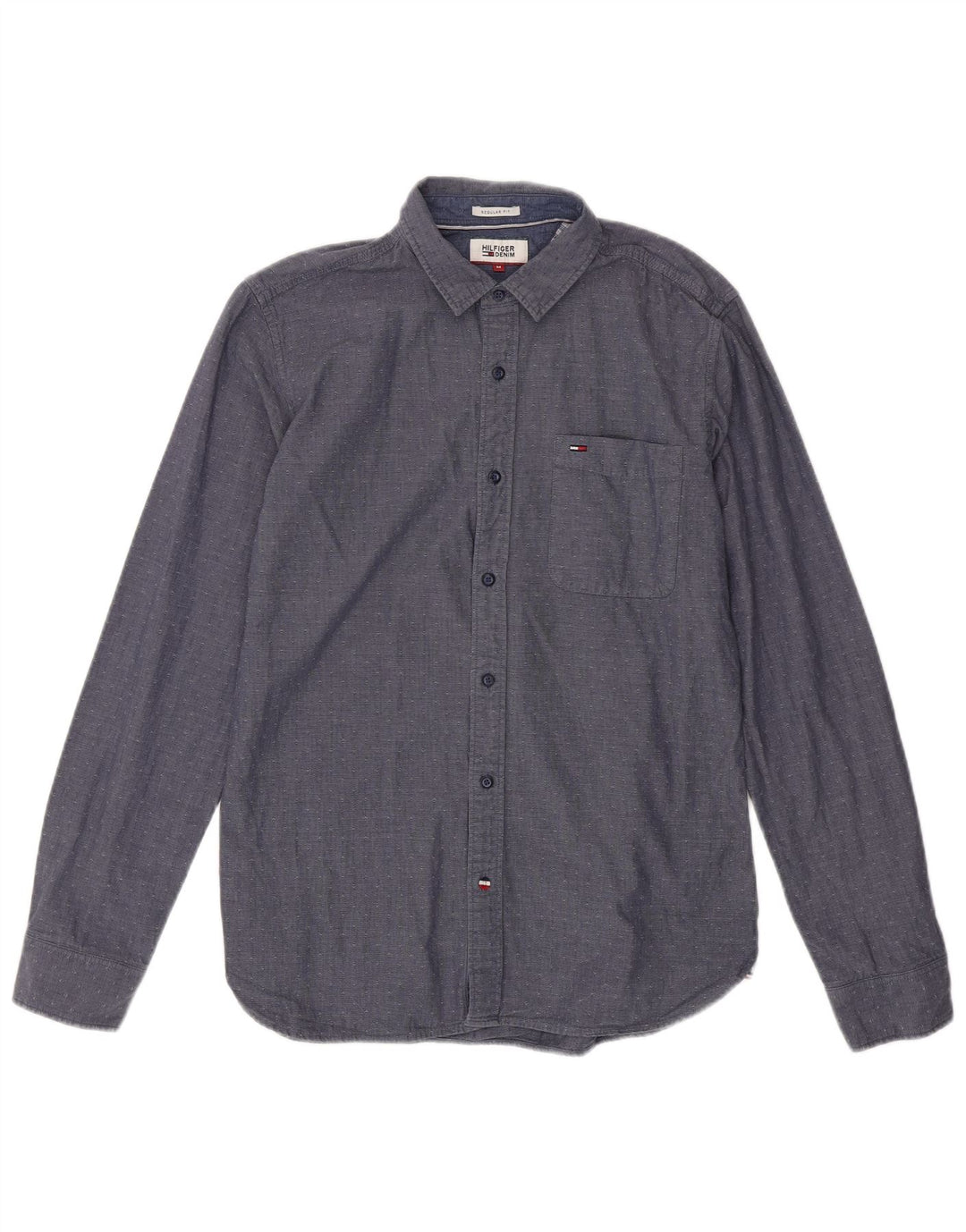 Camisa masculina TOMMY HILFIGER de ajuste regular, algodão manchado azul marinho médio
