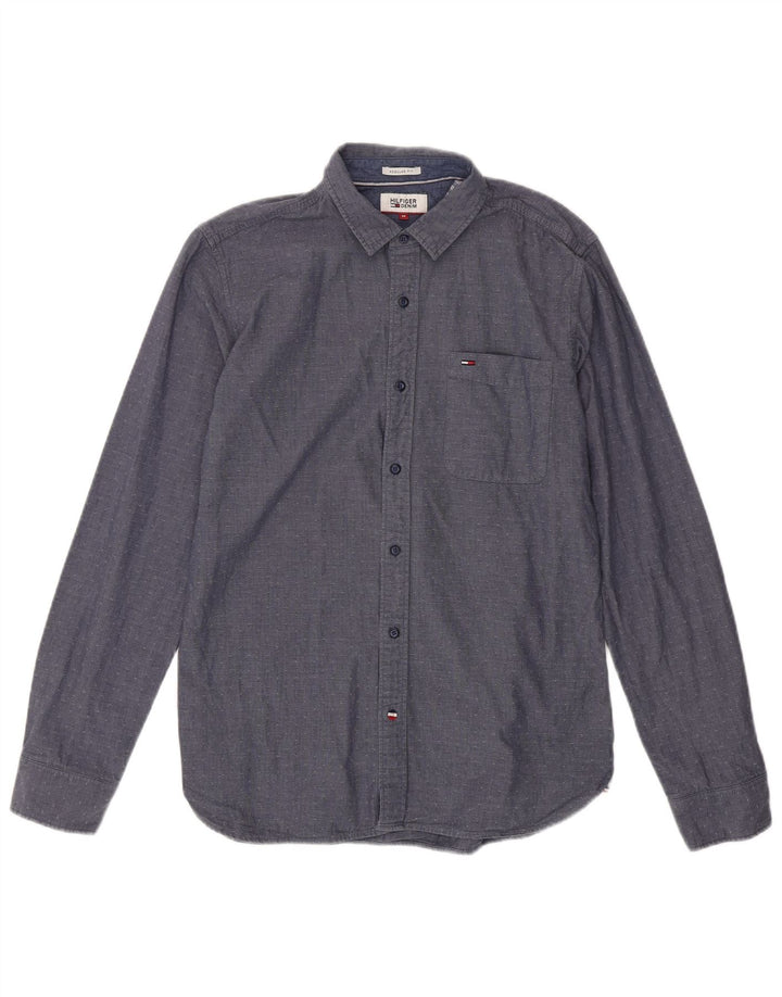 Camisa masculina TOMMY HILFIGER de ajuste regular, algodão manchado azul marinho médio