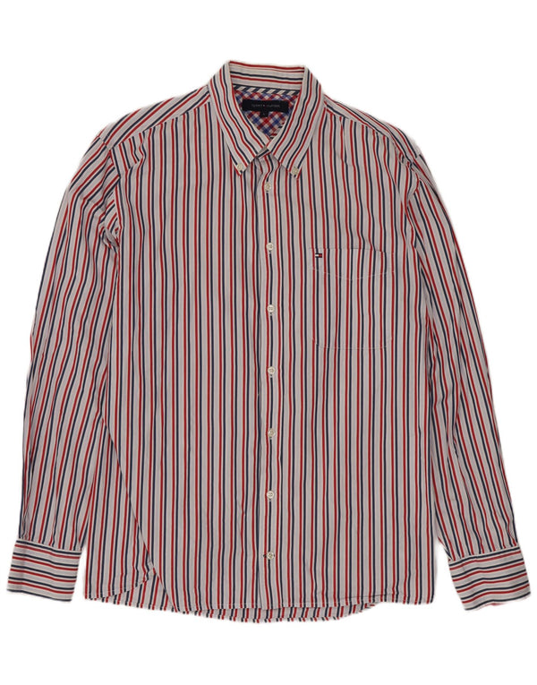 Camisa masculina Tommy Hilfiger grande listrada multicolorida de algodão