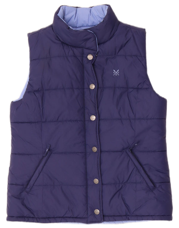 Colete acolchoado reversível feminino Crew Clothing UK 12 médio azul marinho nylon