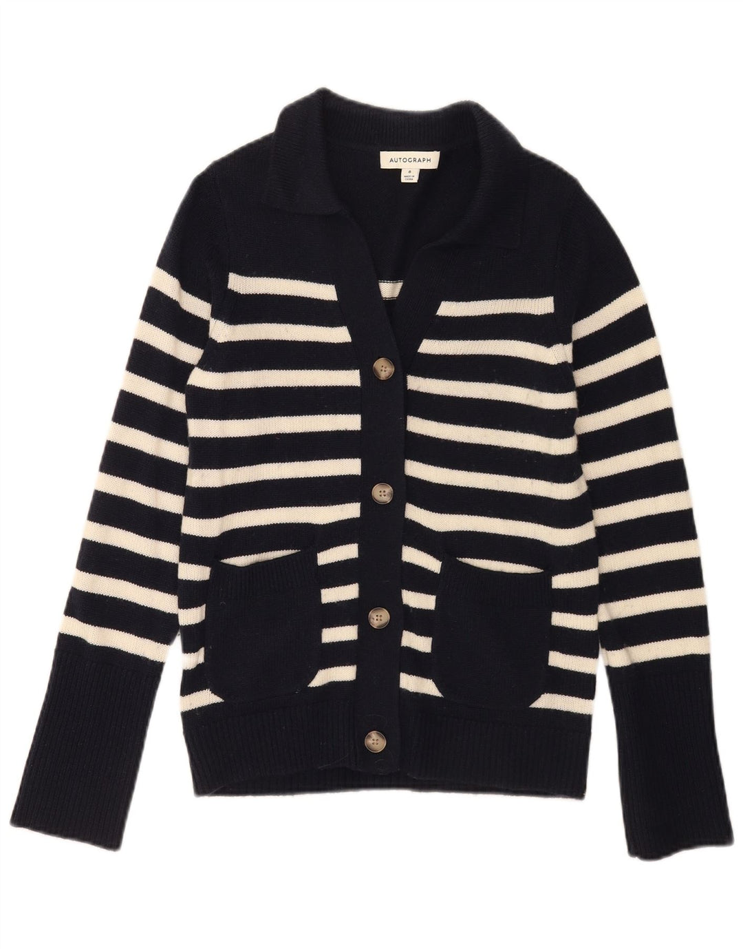 Suéter feminino Marks & Spencer Autograph Cardigan Reino Unido 8 pequeno azul marinho