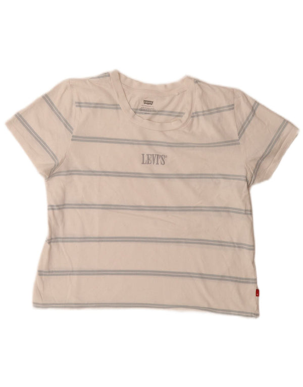 Camiseta feminina Levi's Crop Graphic UK 10 pequena listrada branca