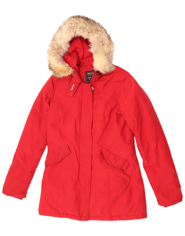 Jaqueta acolchoada com capuz feminina Woolrich Reino Unido 10 algodão vermelho pequeno