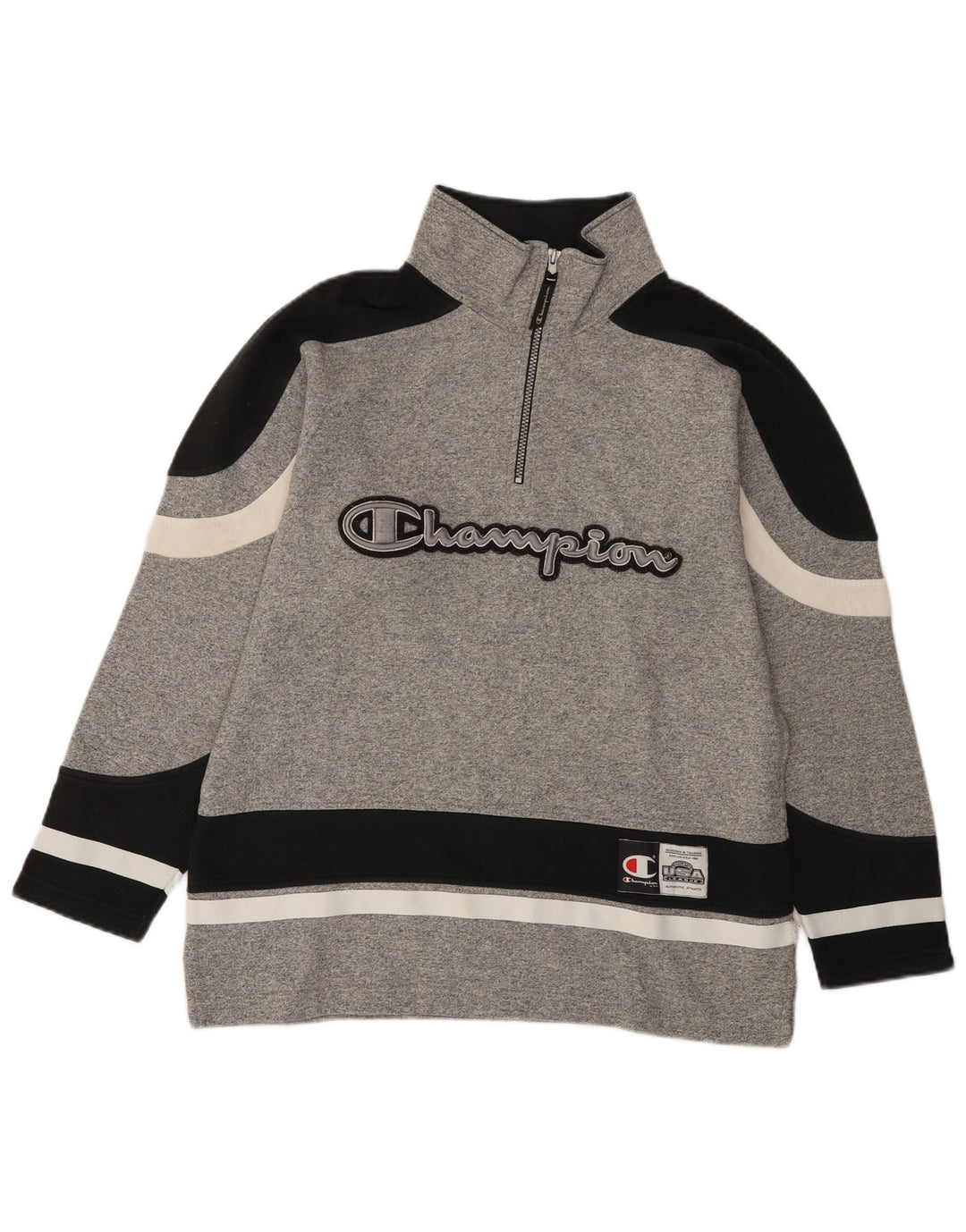 Moletom masculino Champion com gola e zíper, suéter pequeno cinza colorblock