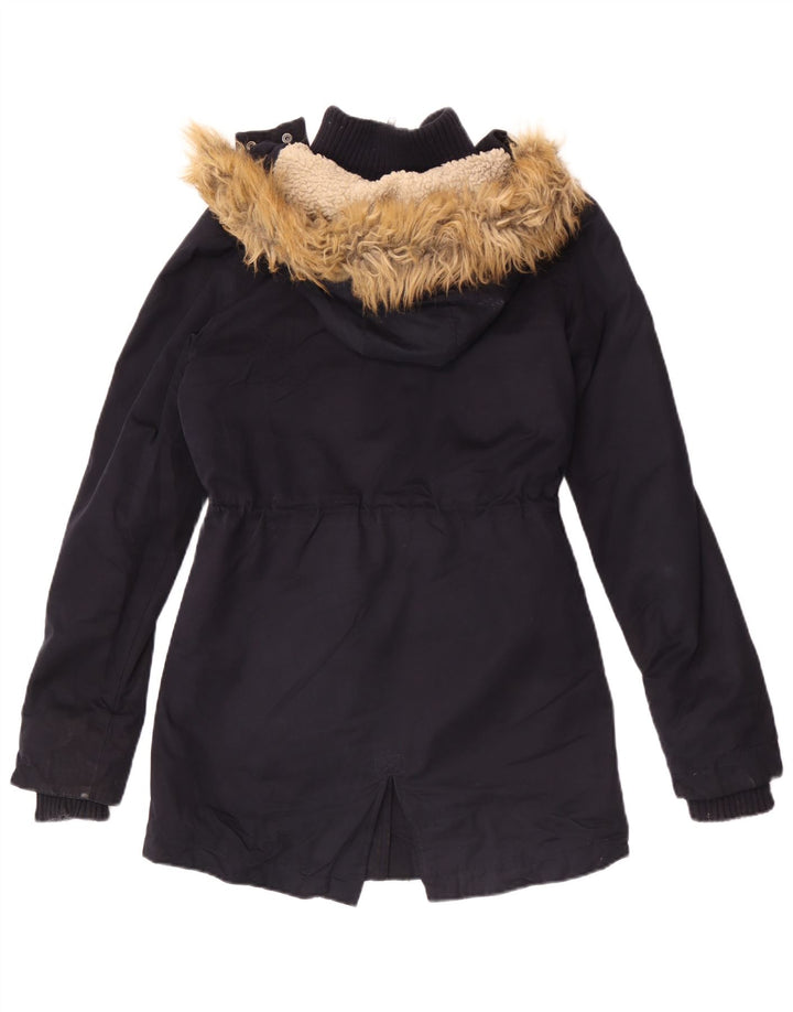 Jaqueta Parka com capuz feminina Superdry UK 6 XS azul marinho poliéster