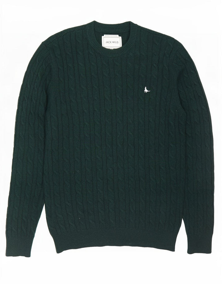 Jack Wills Suéter masculino com gola redonda, grande lã verde