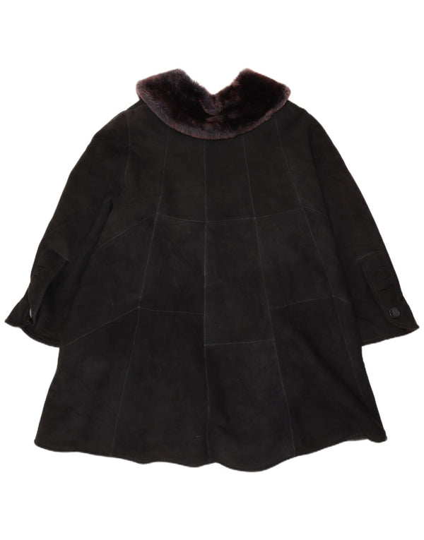 Casaco feminino oversized shearling VINTAGE UK 22 3XL preto patchwork