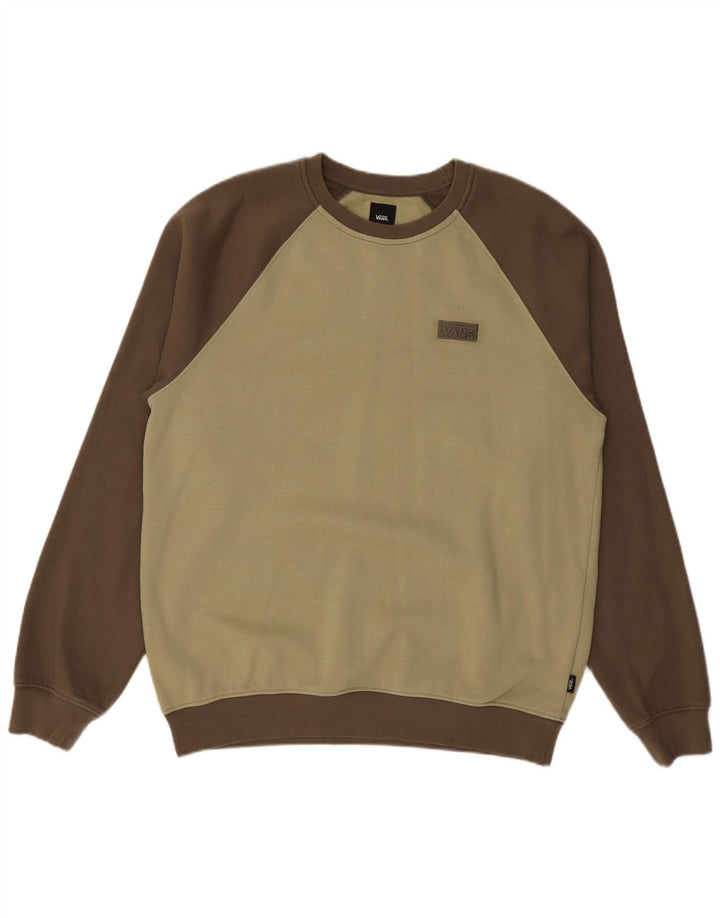 VANS Mens Moletom Jumper Médio Cáqui Colourblock Algodão